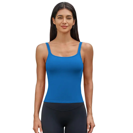 Ribbed Backless Workout Tank Top with Built-In Bra