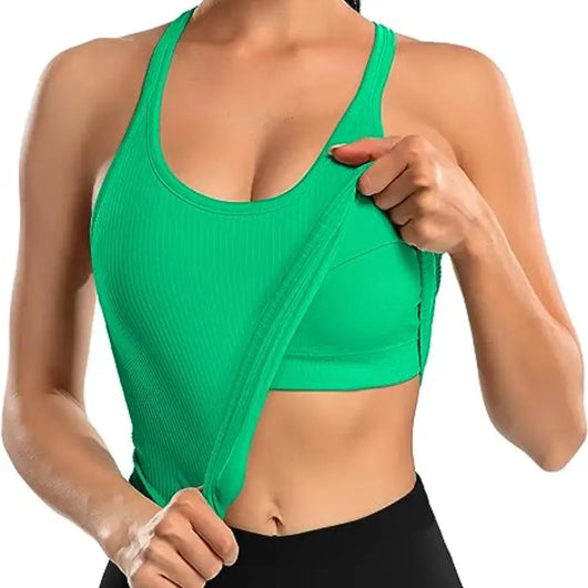 Ribbed Racerback Crop Tank with Built-In Bra