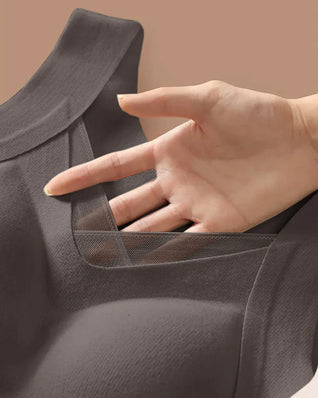 Sheer Mesh V-Neck Tank with Built-In Bra