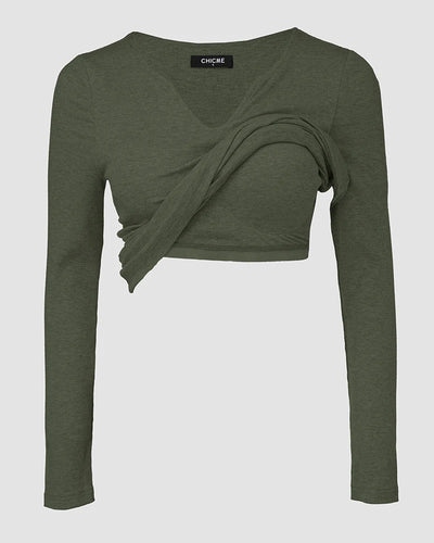 Notch Neck Ribbed Long-Sleeve with Built-In Bra