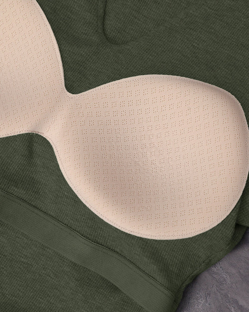 Notch Neck Ribbed Long-Sleeve with Built-In Bra