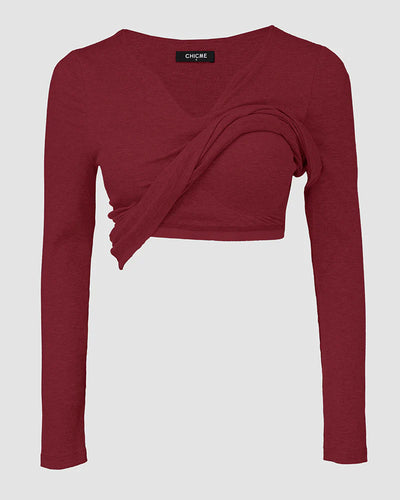 Notch Neck Ribbed Long-Sleeve with Built-In Bra