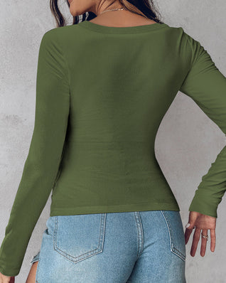 Ribbed Long-Sleeve Sculpt Top with Built-In Bra