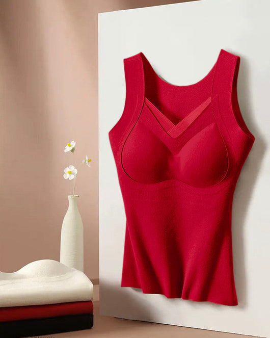 Sheer Mesh V-Neck Tank with Built-In Bra