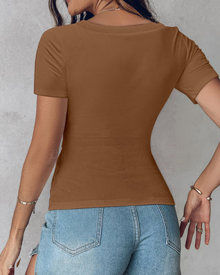 Ribbed Short-Sleeve Sculpt Top with Built-In Bra