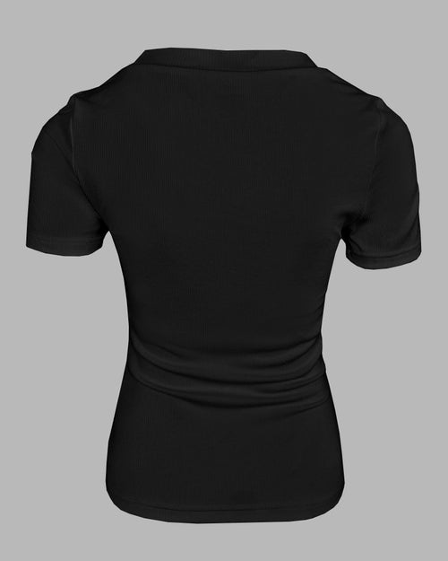 Ribbed Short-Sleeve Sculpt Top with Built-In Bra