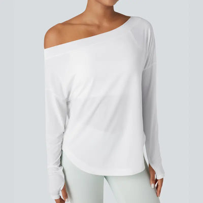 One-Shoulder Long-Sleeve Relaxed Top with Built-In Bra