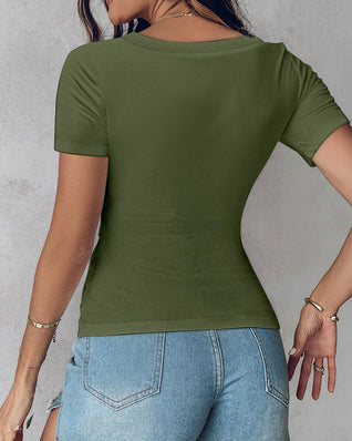 Ribbed Short-Sleeve Sculpt Top with Built-In Bra