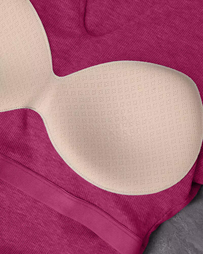 Notch Neck Ribbed Long-Sleeve with Built-In Bra