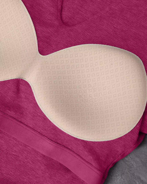Notch Neck Ribbed Long-Sleeve with Built-In Bra