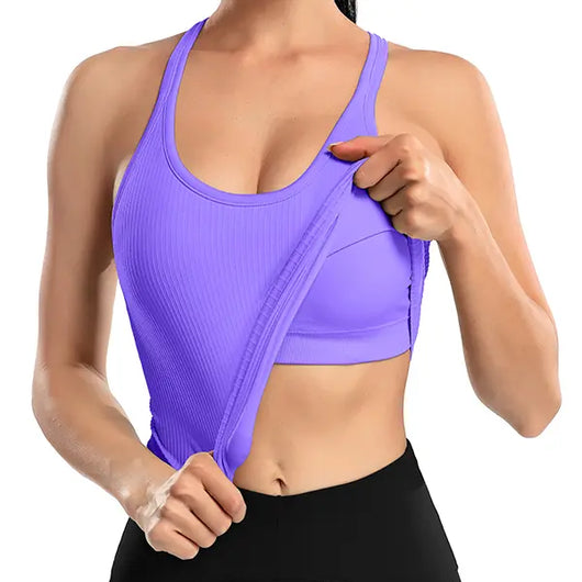 Ribbed Racerback Crop Tank with Built-In Bra