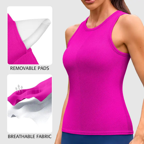 High Neck Workout Tank with Built-In Bra
