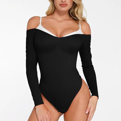 Deep V-Neck Sheer Lace Bodysuit with Built-In Bra & Tummy Control