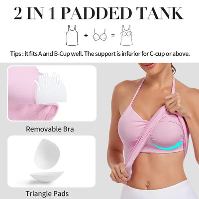 Strappy Backless Workout Tank with Built-In Bra