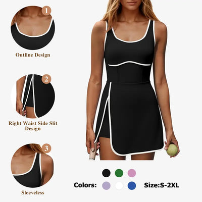 Sleeveless Cutout Tennis Dress with Built-In Bra & Shorts