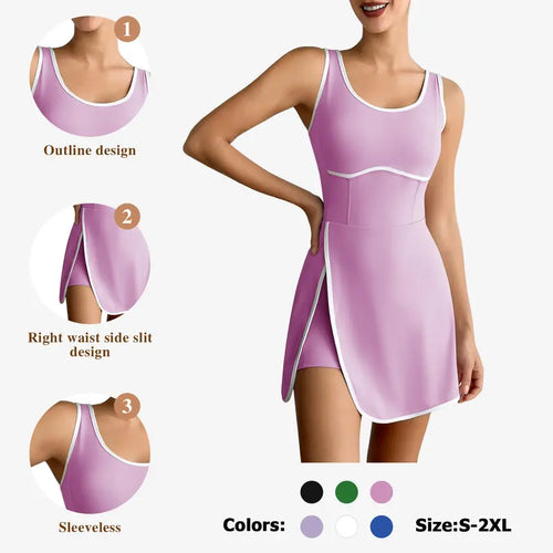 Sleeveless Cutout Tennis Dress with Built-In Bra & Shorts