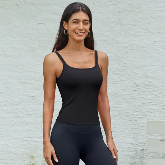 Ribbed Backless Workout Tank Top with Built-In Bra