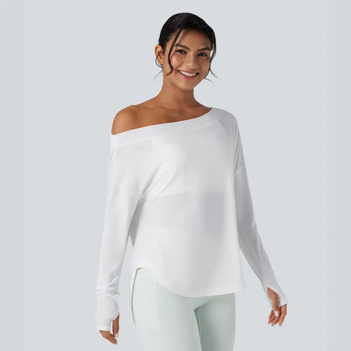 One-Shoulder Long-Sleeve Relaxed Top with Built-In Bra