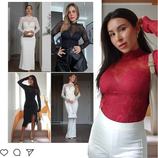 Deep V-Neck Sheer Lace Bodysuit with Built-In Bra & Tummy Control