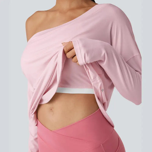 One-Shoulder Long-Sleeve Relaxed Top with Built-In Bra