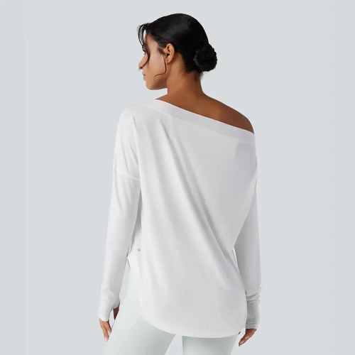 One-Shoulder Long-Sleeve Relaxed Top with Built-In Bra