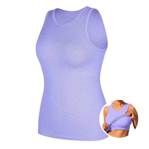 High Neck Workout Tank with Built-In Bra