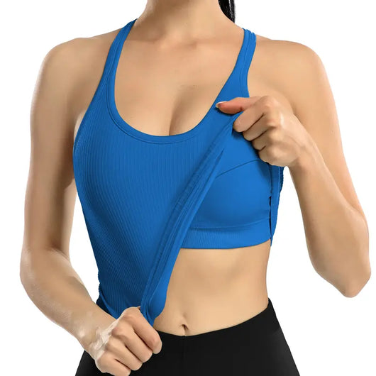 Ribbed Racerback Crop Tank with Built-In Bra