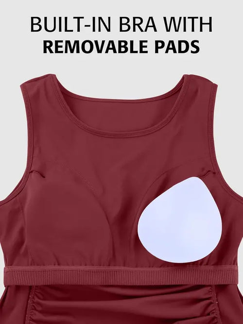 Side Ruched Sleeveless Maternity Tank Top with Built-In Bra