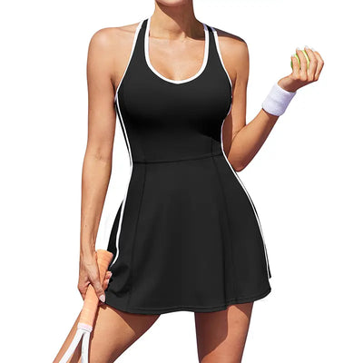 V-Neck Racerback Tennis Dress with Built-In Bra and Shorts