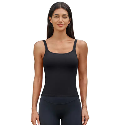 Ribbed Backless Workout Tank Top with Built-In Bra