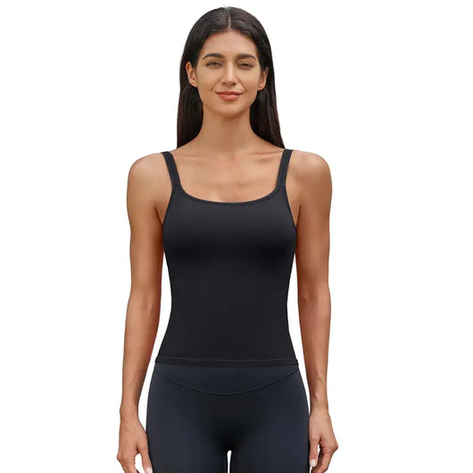 Ribbed Backless Workout Tank Top with Built-In Bra