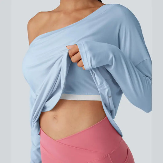 One-Shoulder Long-Sleeve Relaxed Top with Built-In Bra