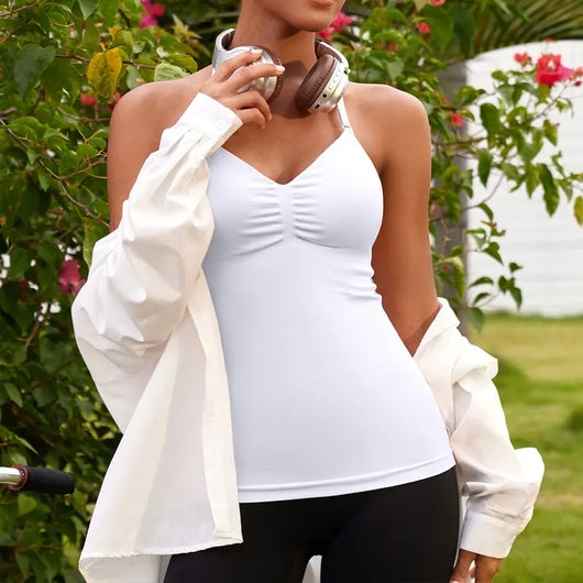 Strappy Backless Workout Tank with Built-In Bra