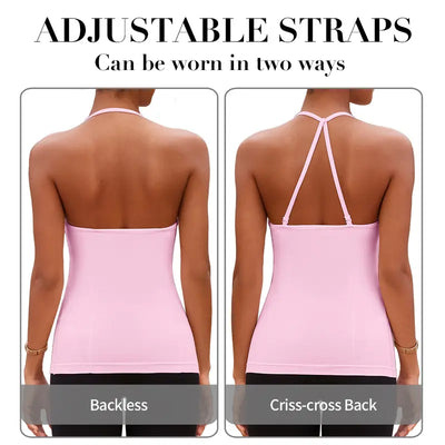 Strappy Backless Workout Tank with Built-In Bra