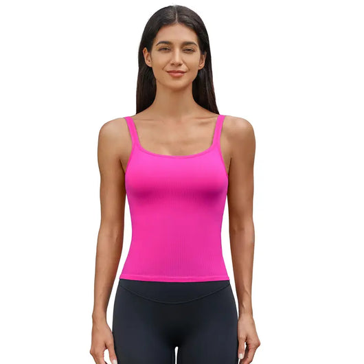 Ribbed Backless Workout Tank Top with Built-In Bra