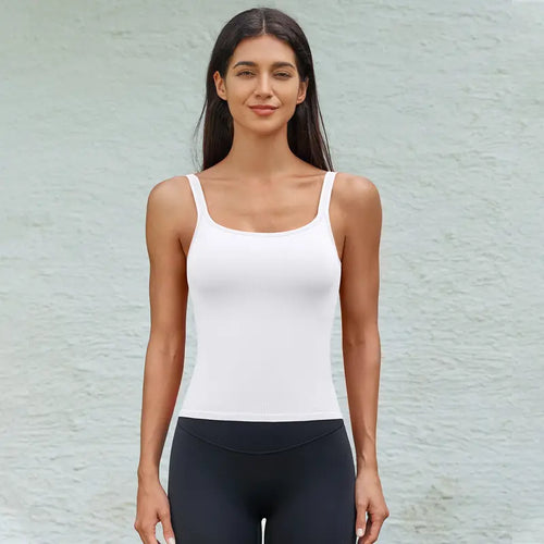 Ribbed Backless Workout Tank Top with Built-In Bra