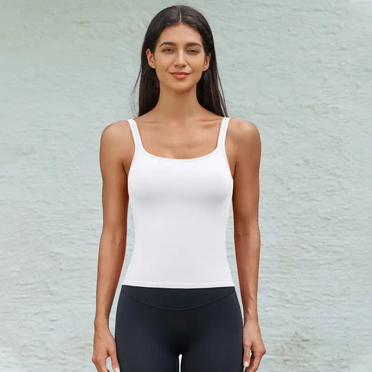 Ribbed Backless Workout Tank Top with Built-In Bra