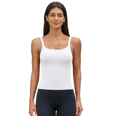Ribbed Backless Workout Tank Top with Built-In Bra