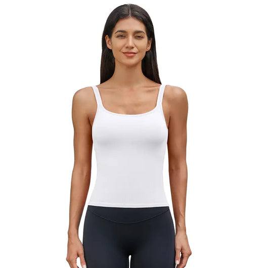 Ribbed Backless Workout Tank Top with Built-In Bra