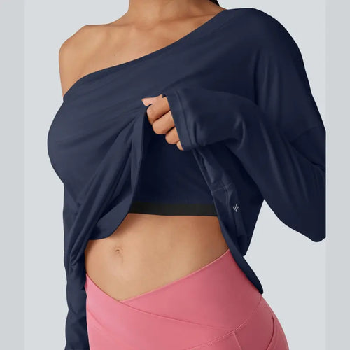 One-Shoulder Long-Sleeve Relaxed Top with Built-In Bra