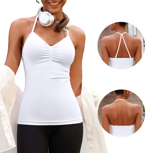 Strappy Backless Workout Tank with Built-In Bra