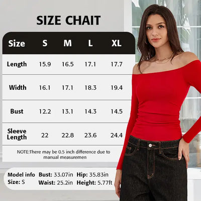 Off-the-Shoulder Long-Sleeve Ribbed Top with Built-In Bra