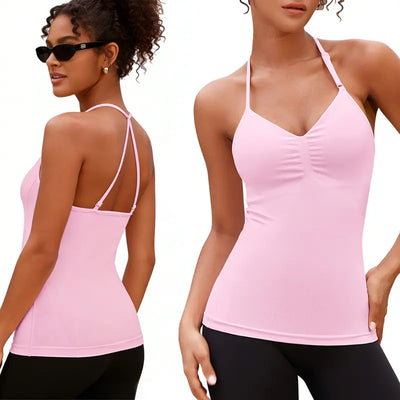 Strappy Backless Workout Tank with Built-In Bra
