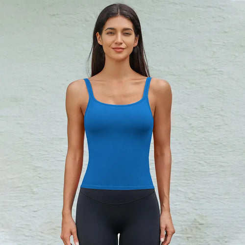 Ribbed Backless Workout Tank Top with Built-In Bra