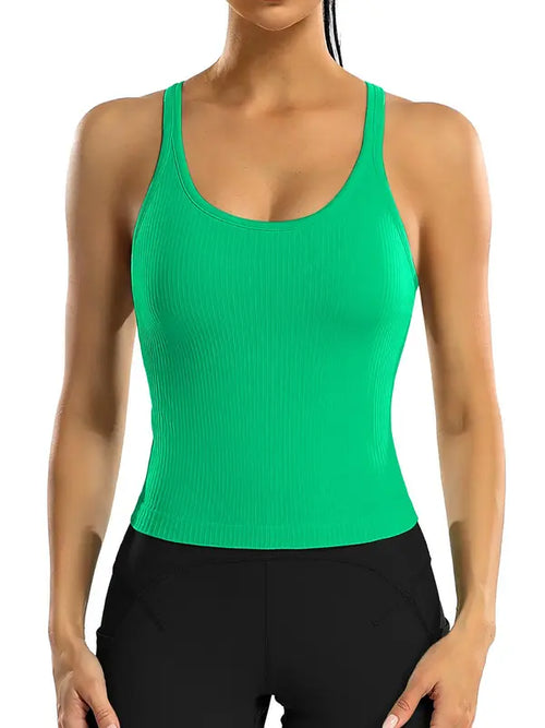Ribbed Racerback Crop Tank with Built-In Bra