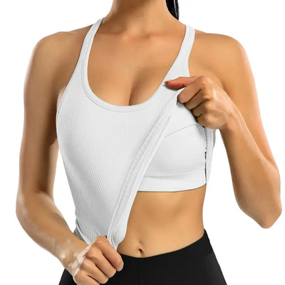 Ribbed Racerback Crop Tank with Built-In Bra