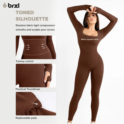Tummy Control One-Piece Jumpsuit with Built-In Bra