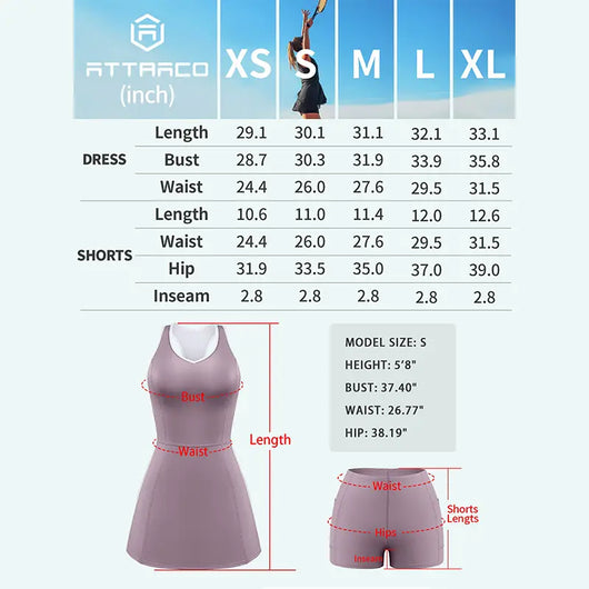 V-Neck Racerback Tennis Dress with Built-In Bra and Shorts