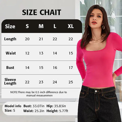 Square Neck Long Sleeve Top with Built-In Bra