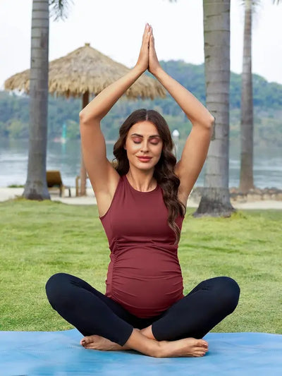 Side Ruched Sleeveless Maternity Tank Top with Built-In Bra